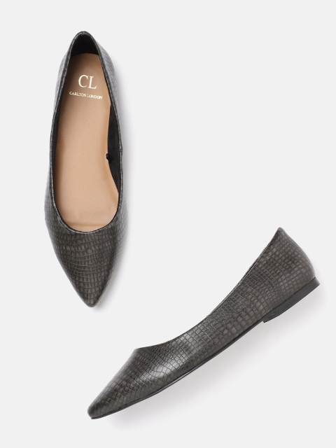 

Carlton London Women Charcoal Grey Snakeskin Textured Ballerinas
