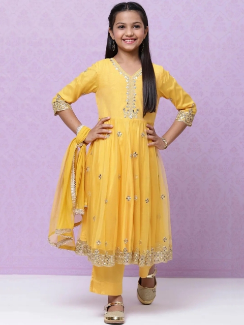 

Biba Girls Yellow Ethnic Motifs Embroidered Empire Kurta with Palazzos & With Dupatta