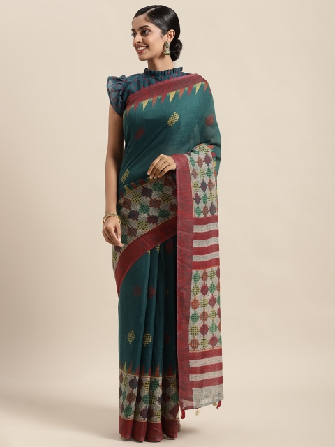 

Satrani Teal & Maroon Pure Cotton Khadi Saree