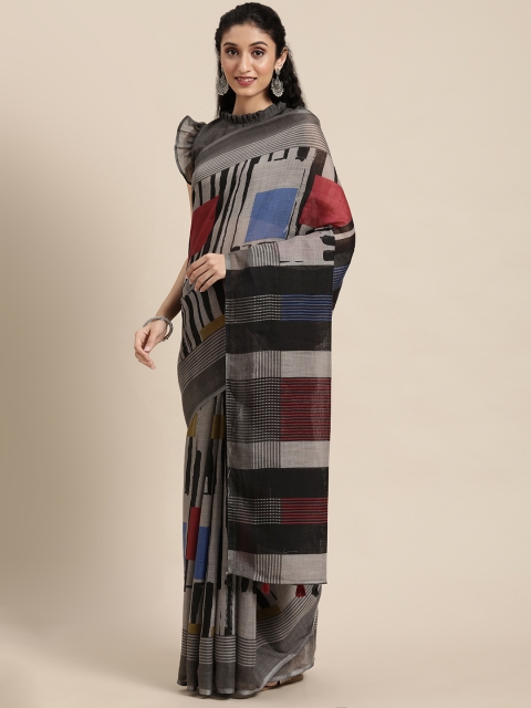 

Satrani Grey & Black Colourblocked Pure Cotton Khadi Saree