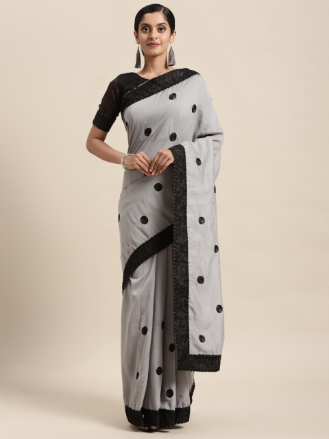 

Satrani Grey & Black Embroidered Saree