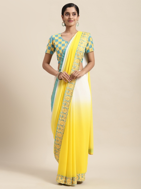 

Satrani Yellow & White Ombre Pure Georgette Saree