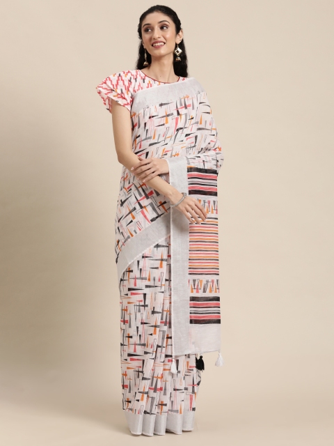 

Satrani Off White & Black Printed Saree