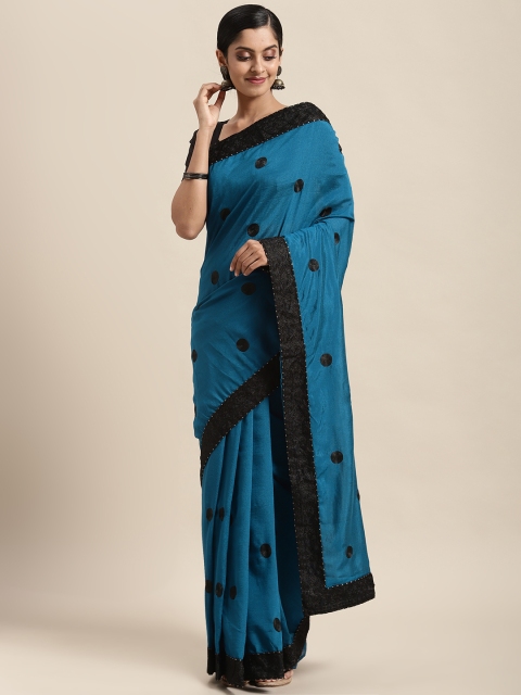 

Satrani Navy Blue & Black Embroidered Saree