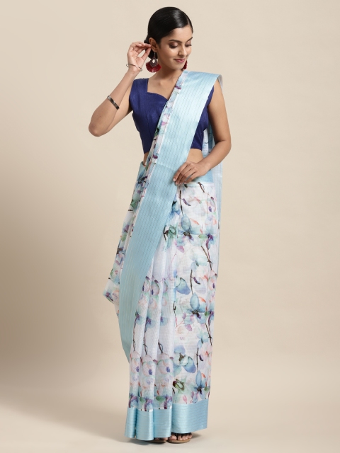 

Satrani Blue & Pink Floral Saree