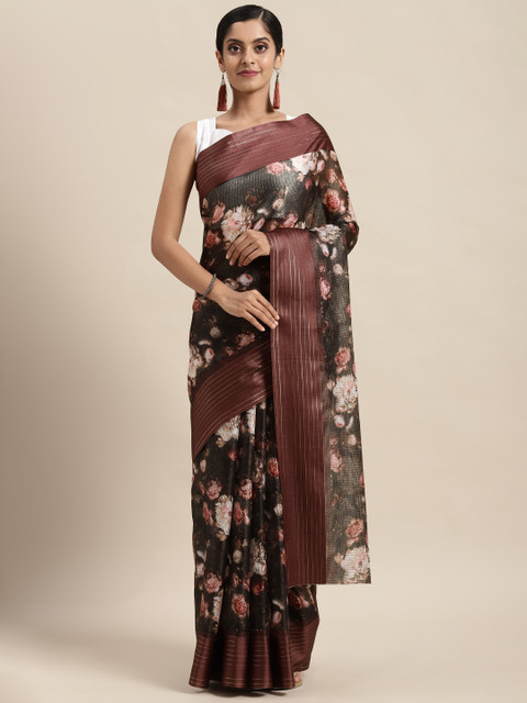 

Satrani Black & Brown Printed Floral Saree