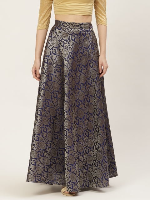 

Studio Shringaar Navy Blue & Golden Woven Design Maxi Skirt