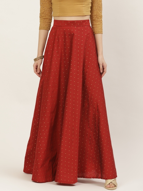 

Studio Shringaar Red & Golden Woven Design Tafetta Maxi Skirt