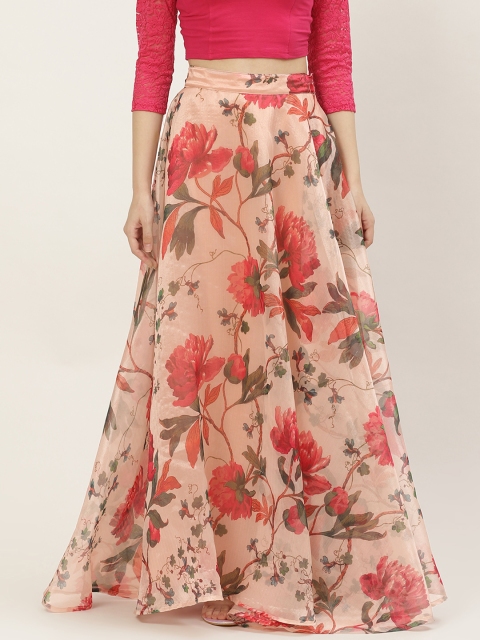 

Studio Shringaar Pink Floral Printed Organza Skirt