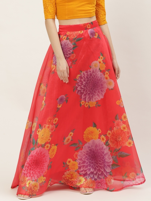 

Studio Shringaar Red Floral Printed Organza Skirt