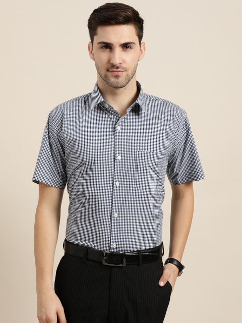 

Hancock Men Blue & Black Slim Fit Checked Cotton Formal Shirt