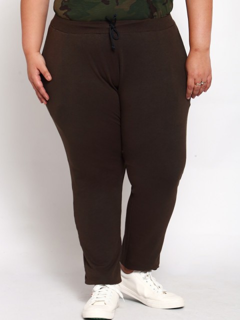 

plusS Women Brown Solid Straight-Fit Track Pants (Plus Size)
