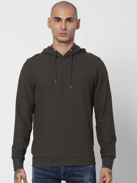 

Jack & Jones Men Olive Green Cotton Hooded Pullover Sweatshirt