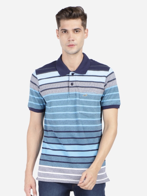 

Crocodile Men Blue & grape Striped Polo Collar Pockets Slim Fit T-shirt