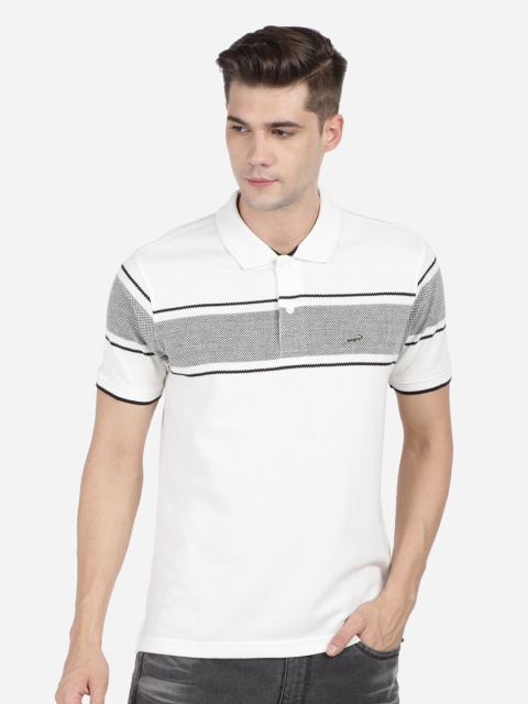 

Crocodile Men White & cultured Striped Polo Collar Pockets Slim Fit T-shirt