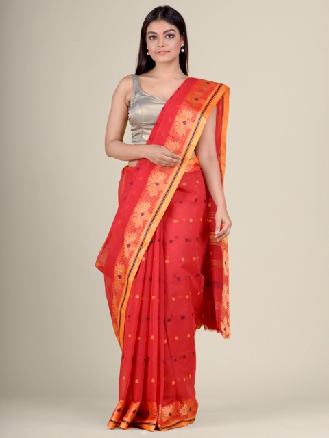 

Charukriti Red & Blue Woven Design Pure Cotton Handloom Taant Saree