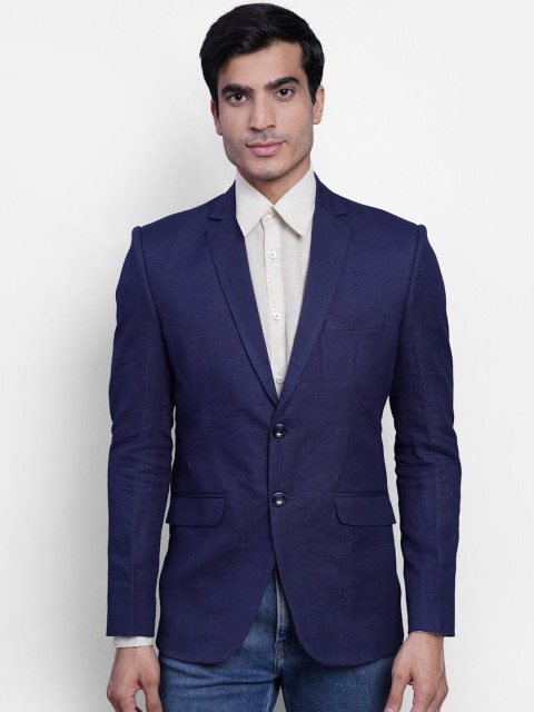 

Wintage Men Blue Solid Single-Breasted Formal Blazer