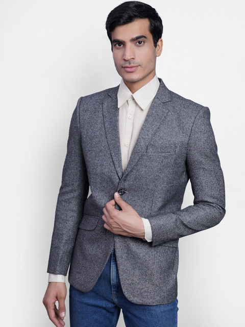 

Wintage Men Grey Textured Single-Breasted Casual Blazer