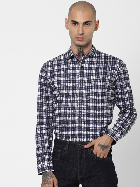 

Jack & Jones Men Navy Blue Slim Fit Tartan Checks Opaque Checked Casual Shirt