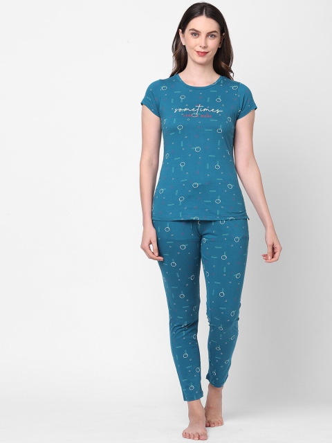 

Sweet Dreams Women Blue Printed T-Shirt & Pyajams Night Suit