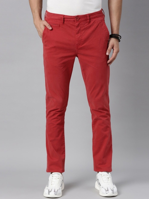 

Breakbounce Men Red Skinny Fit Low-Rise Chinos Trousers