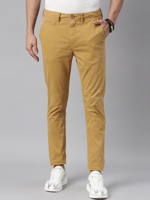 

Breakbounce Men Mustard Yellow Skinny Fit Low-Rise Chinos Trousers