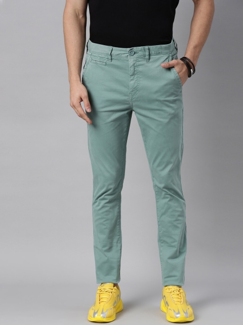 

Breakbounce Men Sea Green Skinny Fit Low-Rise Chinos Trousers