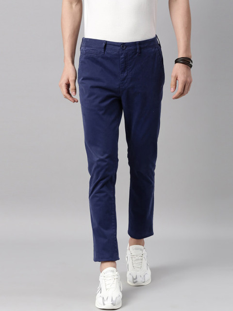 

Breakbounce Men Navy Blue Skinny Fit Low-Rise Chinos Trousers