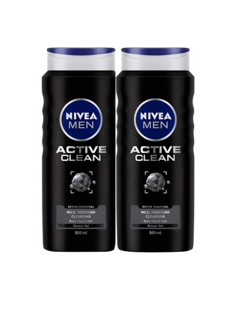 

Nivea Men Set of 2 Active Clean Shower Get 830g, Black