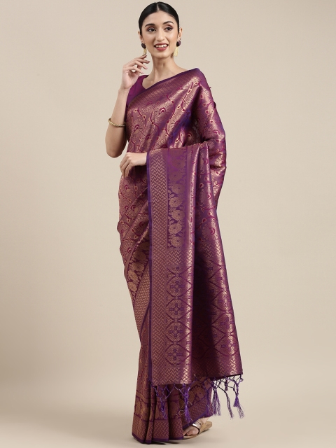 

NAKKASHI Maroon Ethnic Motifs Brocade Kanjeevaram Saree