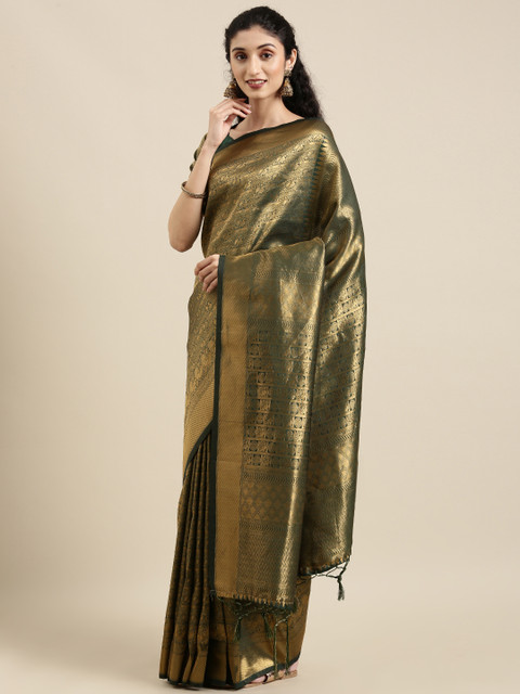 

NAKKASHI Green & Gold-Toned Ethnic Motifs Brocade Kanjeevaram Saree