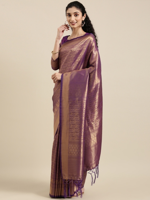 

NAKKASHI Purple & Gold-Toned Ethnic Motifs Brocade Kanjeevaram Saree
