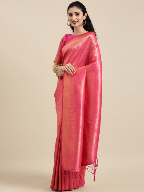 

NAKKASHI Pink & Gold-Toned Ethnic Motifs Brocade Kanjeevaram Saree