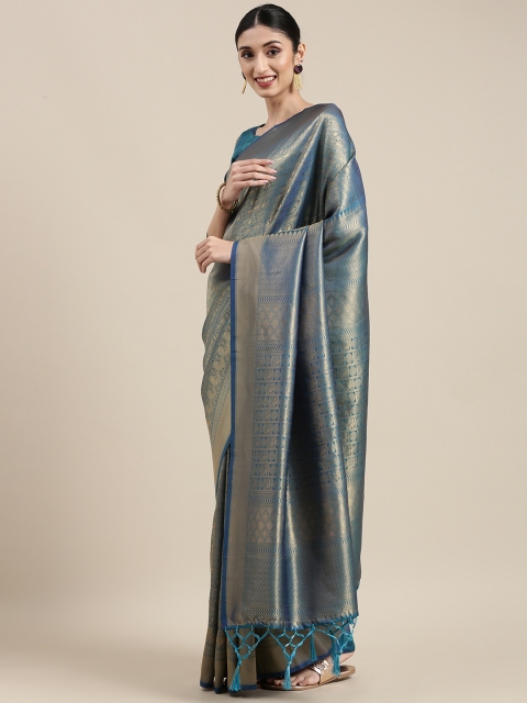 

NAKKASHI Teal Blue & Gold-Toned Ethnic Motifs Brocade Kanjeevaram Saree