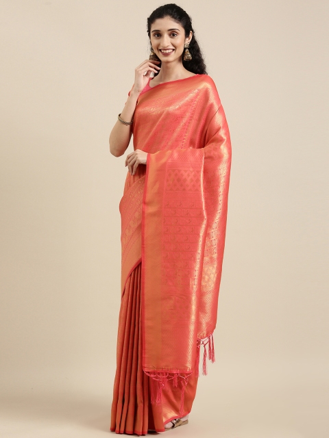 

NAKKASHI Orange Ethnic Motifs Zari Brocade Kanjeevaram Saree