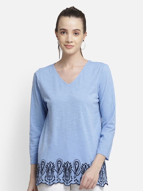 

Aditi Wasan Women Blue Pure Cotton Embroidered Regular Top