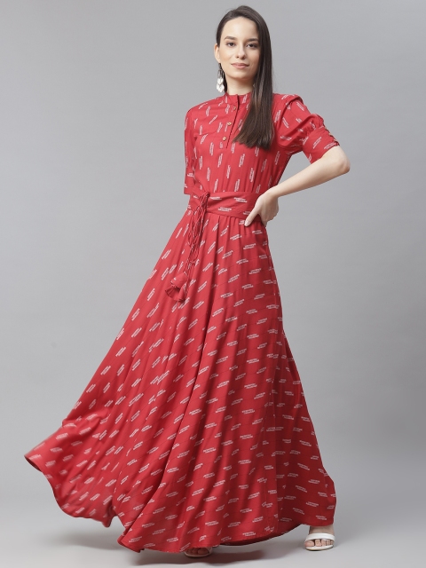 

Cottinfab Red & Beige Ethnic Maxi Dress