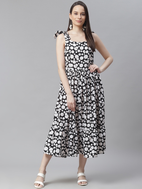 

Cottinfab Black & White Crepe Tiered Midi Dress