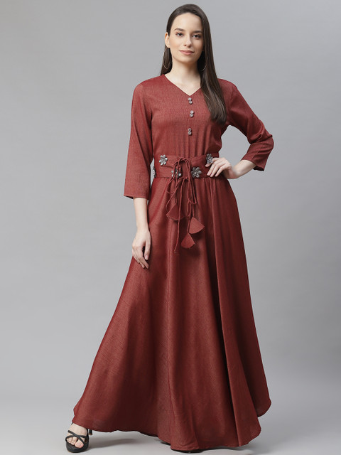 

Cottinfab Maroon Ethnic Maxi Dress