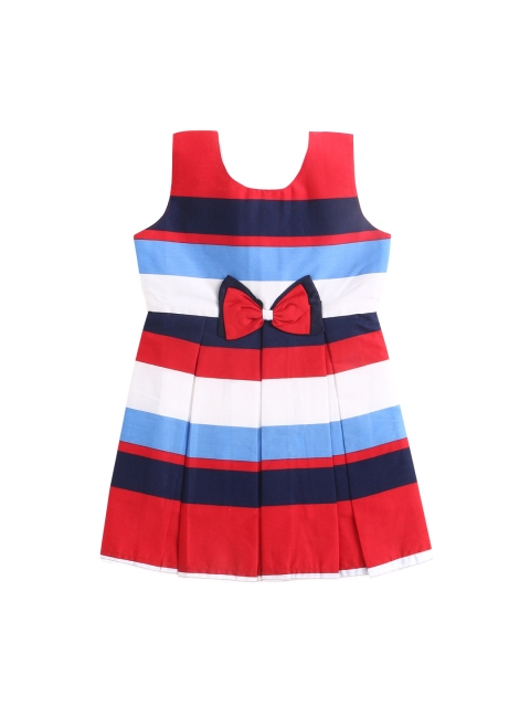 

The Magic Wand Girls Red Striped Fit & Flare Dress With Bow