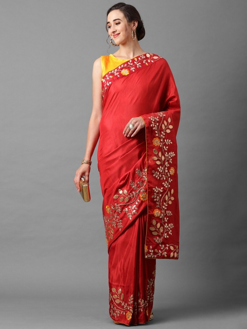 

Mitera Red Embroidered Silk Blend Heavy Work Saree