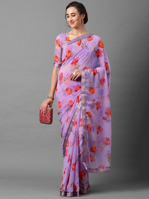 

Mitera Pink & Red Floral Zari Saree
