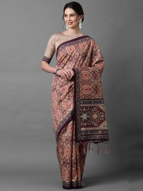 

Mitera Brown & Beige Ethnic Motifs Silk Blend Saree