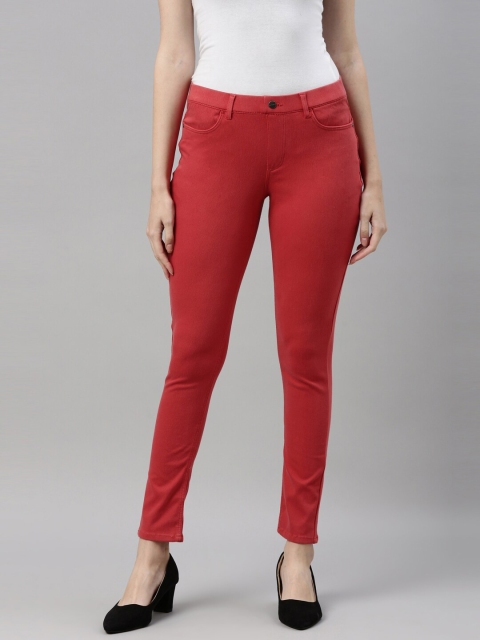 

Go Colors Women Red Solid Super Stretch Cropped Jeggings