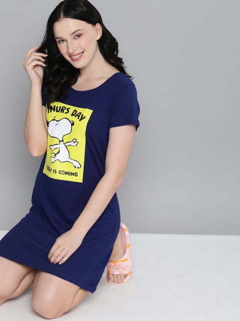 

HERE&NOW Women Navy Blue Printed Sleep T-shirt