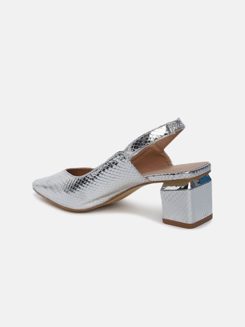 

shoexpress Silver-Toned Textured PU Block Pumps