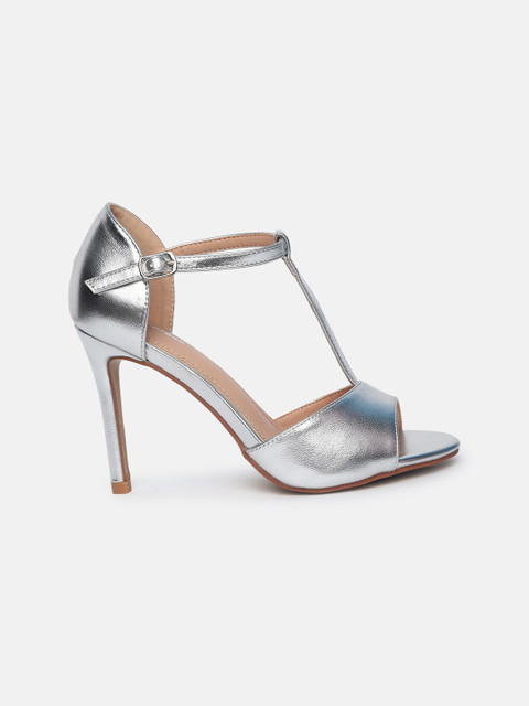 

shoexpress Silver-Toned PU Stiletto Peep Toes