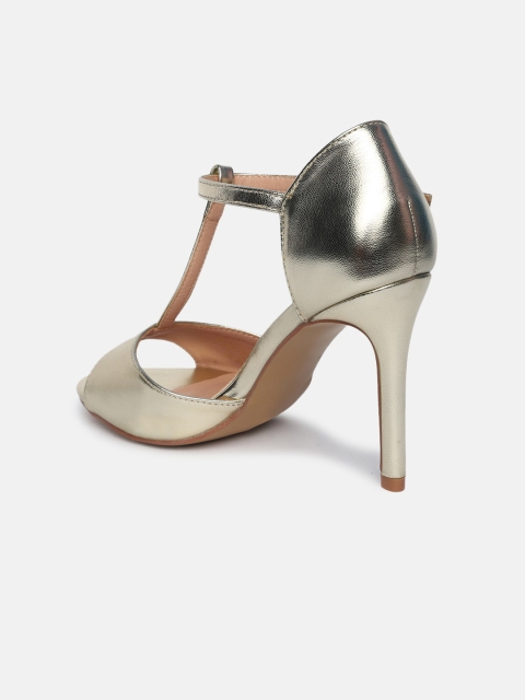 

shoexpress Gold-Toned PU Stiletto Peep Toes