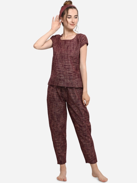 

Mesmora Women Maroon Self Designed Night Suit