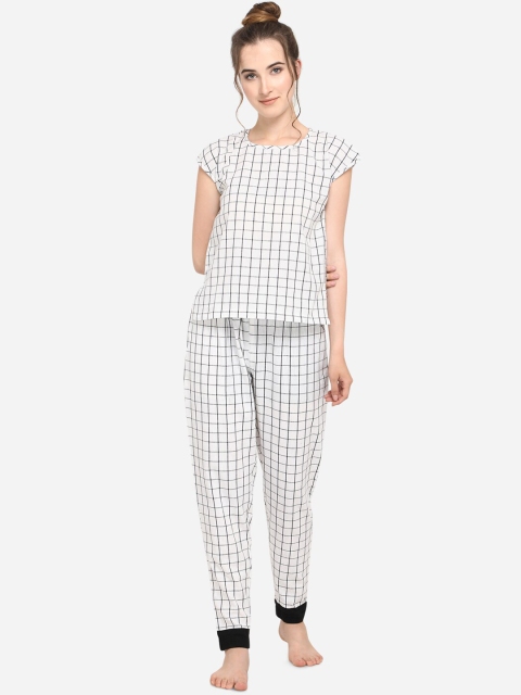 

Mesmora Women White & Black Checked Night Suit